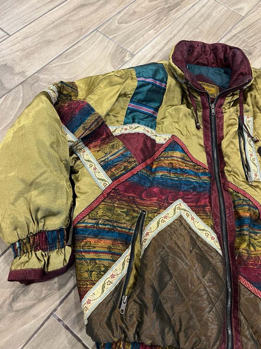 Gallery Vintage Quilted Patchwork Bomber Jacket Size M - Picture 2 of 5